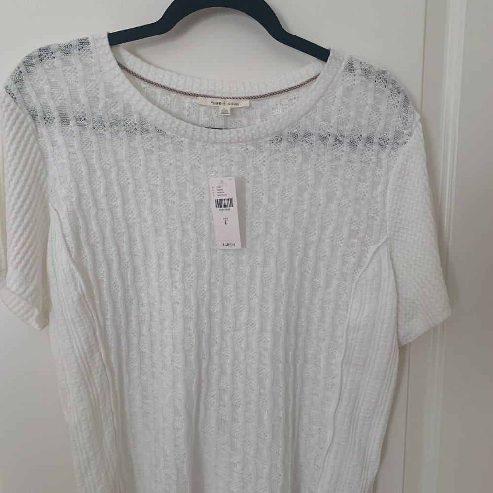Anthropologie Pure Good NWT Ivory/White Pointelle Short Sleeve Soft Sweater NWT